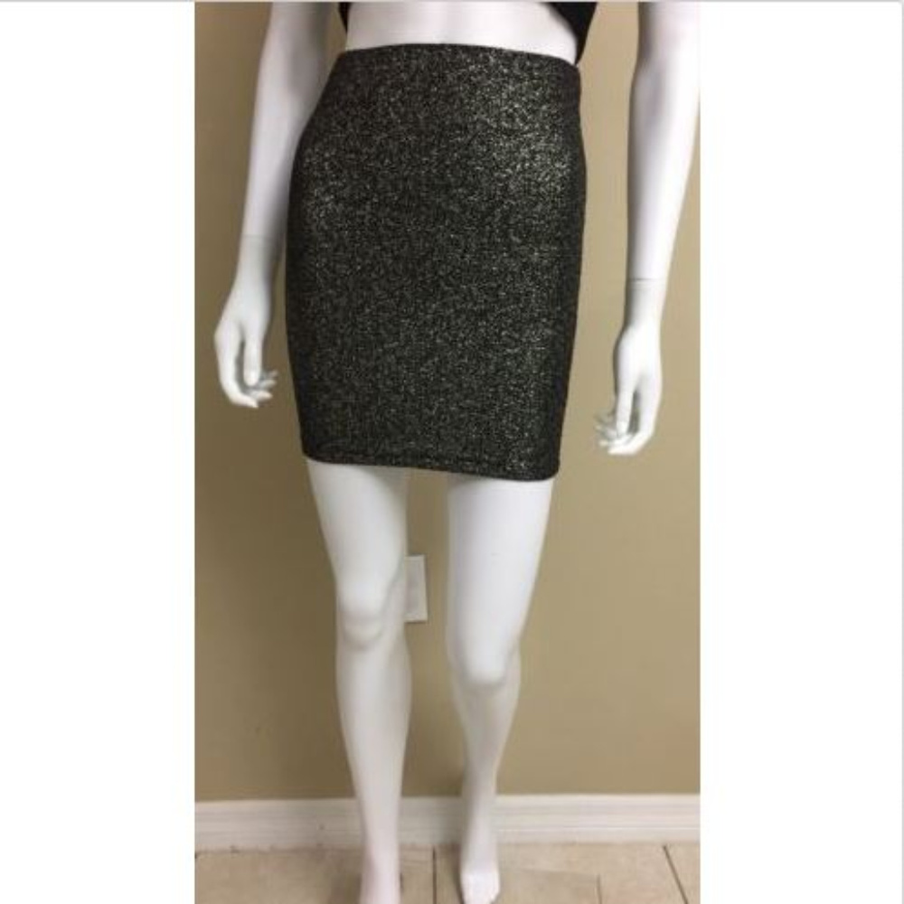 Charlotte Russe Black Gold Glitter Mini Skirt S